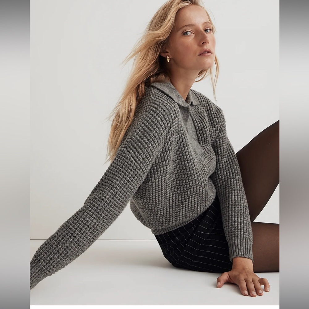 Madewell Waffle-Knit Henley Sweater sz S NO043